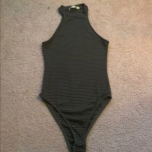 green and black stripped bodysuit